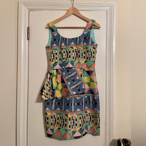 Kimibilla Silk Multicolor Dress with Side Ruffle